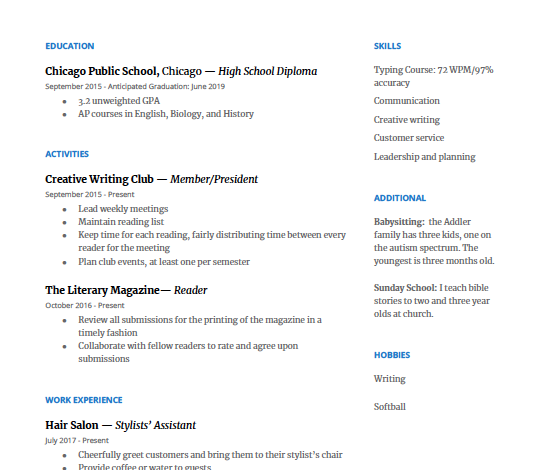 How to create a resume as a highschooler
